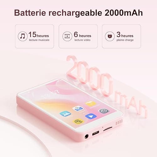 Lecteur MP3 avec Bluetooth et WiFi, Oilsky 80Go Lecteur de Musique Mp3 et Mp4, Lecteur à écran Tactile 4 Pouces 1080P, Lecteur Spotify Android (Rose) thumbnail 6