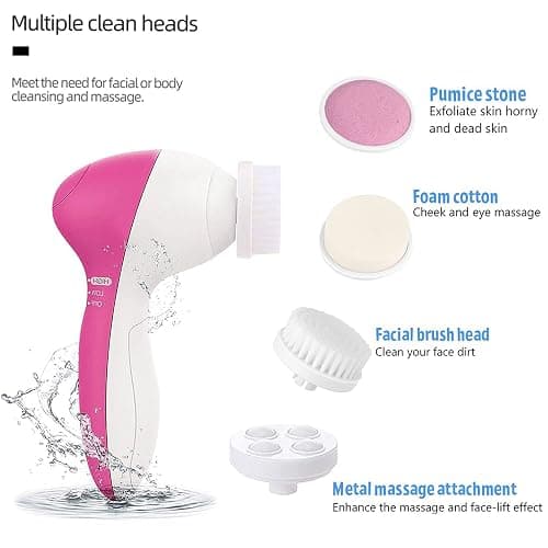 Facial Cleansing Brush Face Brush Electric Face Massager Facial Cleansing Spin Brush Set for Gentle Exfoliating,Removing Blackhead Gift Skincare for Teenage Girl(Pink1) thumbnail 2