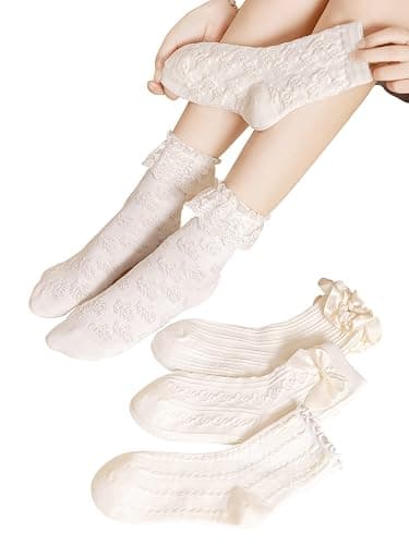 Verdusa Women's 5 Pairs Bow Lace Ruffle Ankle Socks thumbnail 3