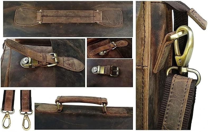 cuero Retro Brown Laptop Messenger Bag Office Briefcase Crossbody Travel Bag For Men And Women Bag Office Laptop Bag thumbnail 6