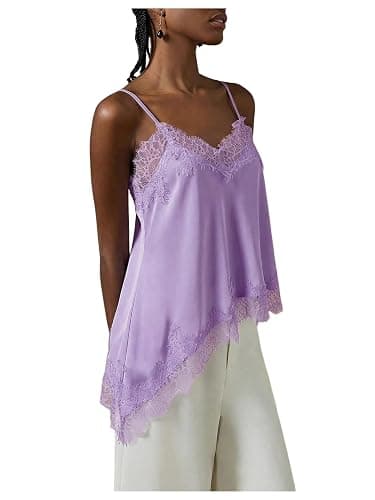 Verdusa Lace Asymmetrical Tops Satin Spaghetti Strap Camisole for Women Going Out - Image 1
