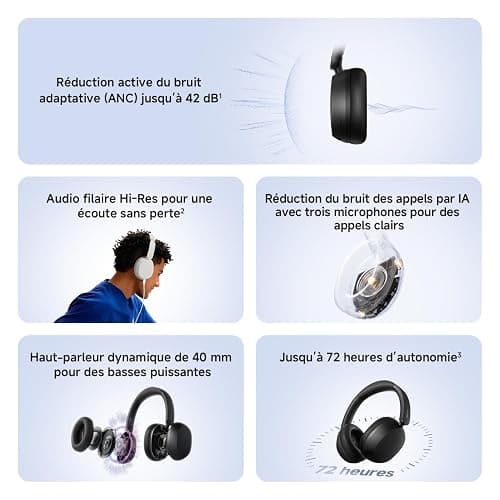 XIAOMI Redmi Headphones Neo, Casque Bluetooth sans Fil Anti-Bruit, Noir | Transducteur 40 mm, audio filaire Hi-Res, appels antibruit IA à 3 micros, Bluetooth 5.4, Fast Pair thumbnail 2