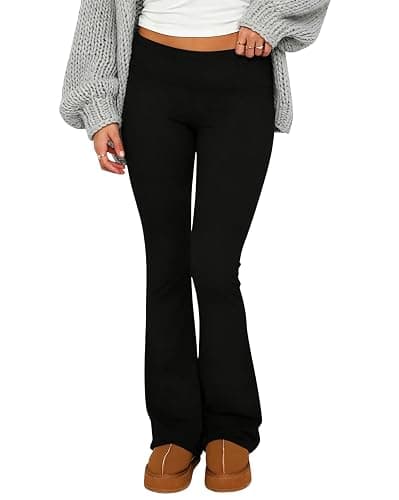Women Flare Skinny Leggings Fold Over Pants Bootcut Bell Bottom Yoga Pants | Low Rise Foldover Flared Leggings Wide Leg Flare Sweatpants Joggers Casual Leisure Stretchy Flared Pant Y2K Going Out Bottoms - Image 1