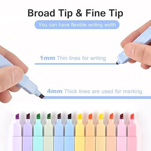 Dacono Dual Tips Highlighters, 12 Pcs Aesthetic Highlighter Assorted Colors Pastel Set, No Bleed Square Highlighters Marker Pens for Journal Planner Notes School Office Supplies thumbnail 3