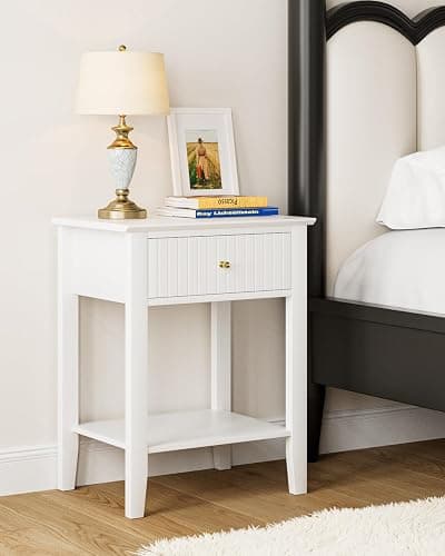 Apetaccat Fluted Nightstand, Farmhouse Night Stand with 1 Drawers, Mid Century Modern Side Accent Table,Bedside End Table for Bedroom, Living Room, White - Image 1