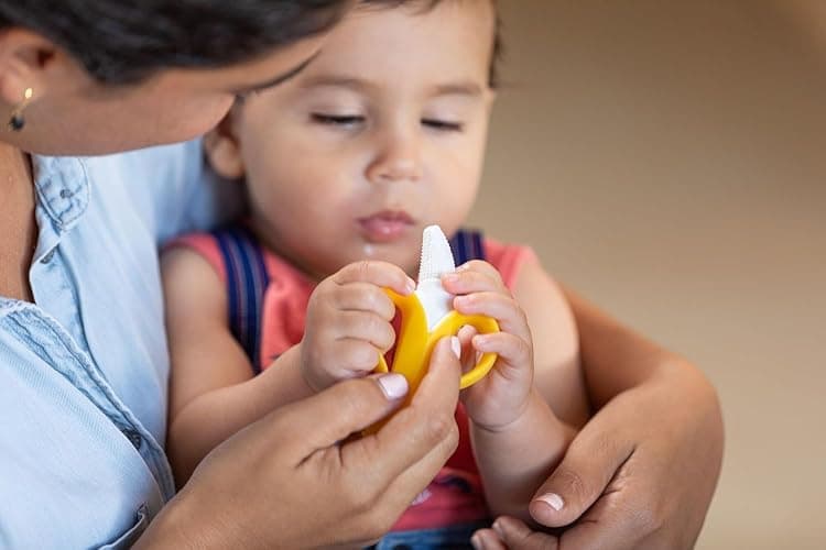 Nuby Nananubs Banana Massaging Teether – Baby Teething Toys 3 Months and Up, Silicone Teether for Sore Gums, Infant Toy, Baby Essentials, Brush, Travel Accessory, Gift for Babies thumbnail 2