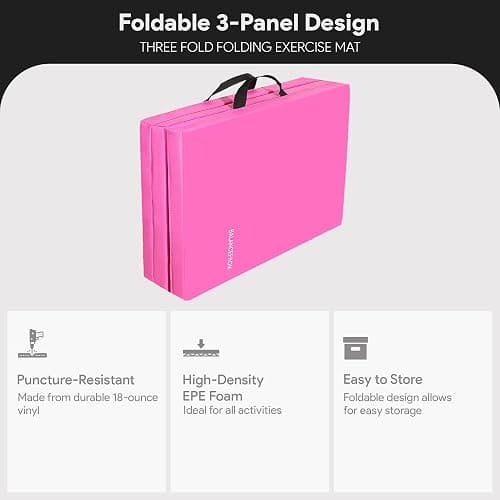 BalanceFrom 6x2 Feet 3-Panel Folding Gymnastics Mat – 2-Inch Thick Pad with Vinyl Surface and Carrying Handles for Tumbling, Yoga, Pilates, Home Workouts, and Martial Arts thumbnail 2