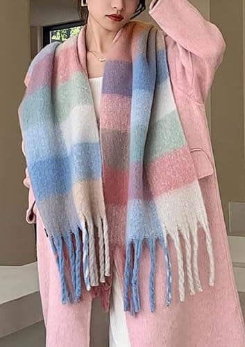 Wander Agio Winter Women Warm Scarf Long Shawl Large Scarves Cold Weather Thick Blanket Scarfs Colorful Plaid thumbnail 2