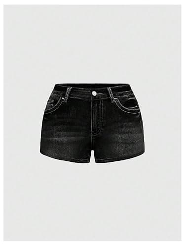 Milumia Women's Y2k Rhinestone Decor Denim Shorts Punk Skinny Mini Shorts with Pocket thumbnail 2