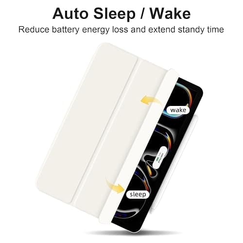 Dwopar for iPad Pro 11 inch M5/M4 Case (6th/5th Generation, 2025/2024), Auto Sleep/Wake and Magnetic Closure, Slim Trifold Stand Case, PU Leather Cover,Support Apple Pencil Pro, White thumbnail 4
