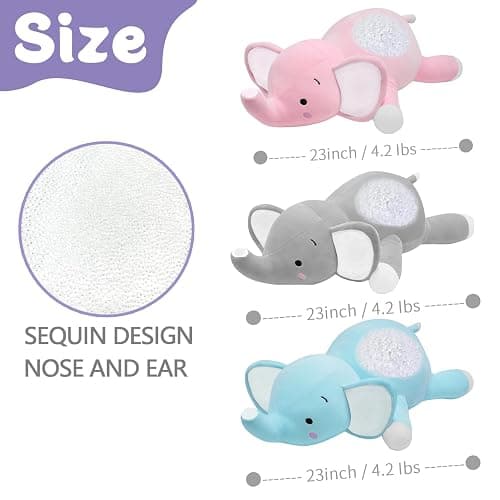 CSVBTRF Weighted Stuffed Animal, 4.2 lbs 23" Elephant Plush Hugging Pillow for Kids Gift - Elephant Stuffed Animals thumbnail 2