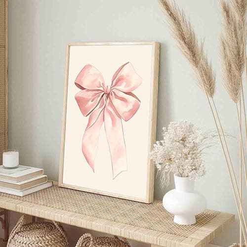 Vlolvfe Pink Bow Painting Balletcore Girl Art Light Pink Bow Painting Preppy Aesthetic Wall Art Watercolor Preppy Coquette Posters Funky Coquette Living Room Decor 16x24inch No Frame thumbnail 5