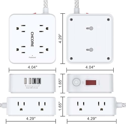 Surge Protector Power Strip - CHCORE 5Ft Braided Extension Cord with 8 Outlets with 4 USB (2 USB C) Charging Ports, Flat Plug Multi Plug Outlet Extender Charging Station for Home Office, ETL, White thumbnail 7