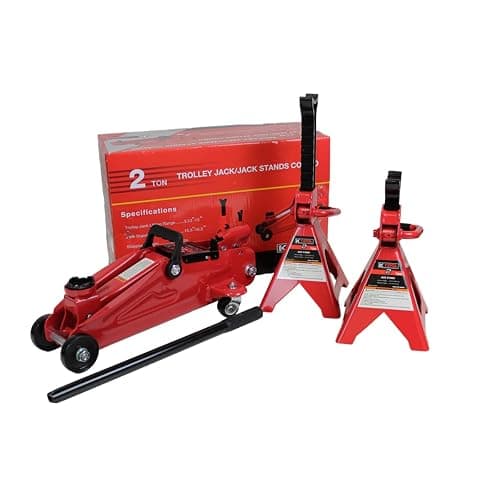 K Tool International 63097A 2 Ton Automotive Trolley Floor Jack with Jack Stands for Garages, Repair Shops, and DIY, 4,000 lbs. Capacity, Hydraulic Lifting Range 5-1/8" to 13", Heavy Duty Steel, Red - Image 1