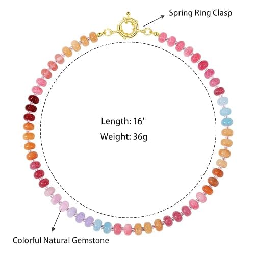 KELORIS PATH Beaded Gemstone Necklaces for Women | Colorful 16'' Bead Natural Stone Choker, Handmade Summer Jewelry for Beach with 14K Gold Plated Spring Ring Clasp thumbnail 6