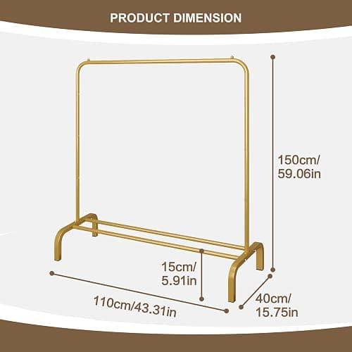 JIUYOTREE Metal 43.3 Inches Garment Rack with Bottom Shelf Clothing Rack for Hanging Clothes Coats Skirts Shirts Sweaters Gold thumbnail 2