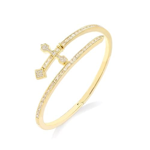 Lulu Mel Iced Out Baguette Diamond Bracelet Jewelry for Women, Hip Hop Mens 14k Gold Silver Plated Cubic Zirconia Bangle Bracelet, Men Heart Cuff Bracelet With Jewelry Box - Image 1