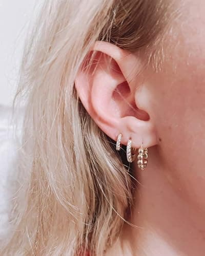 3 Pairs Small Huggie Hoop Earrings Set 14K Gold Hypoallergenic Lightweight Huggie Hoops Earrings for Women Girls thumbnail 4