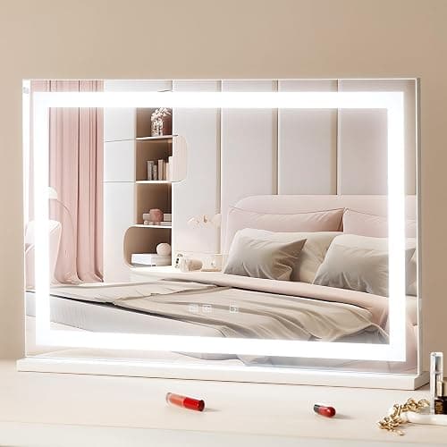 VEVOR Gran Espejo de Maquillaje Iluminado con Tres Modos de Iluminación Color, LED Luces, Aumento de 5X, Bluetooth, USB, Control Táctil Inteligente, Montaje en Pared a Escritorio, 800 x 120 x 572 mm thumbnail 8