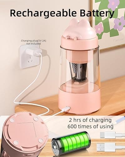 Zmol Electric Pencil Sharpener, Pink Bunny Pencil Sharpener for Colored Pencils, Auto in & Out，Fully Automatic Rechargeable Pencil Sharpeners for No.2/Colored Pencils(6-8mm), Classroom/Office/Home thumbnail 5