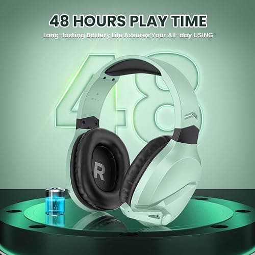 WolfLawS Wireless Gaming Headset with Noise Canceling Microphone for PS5, PC, PS4, 2.4G/Bluetooth Gaming Headphones with USB and Type-c Connector, Wired Mode for Controller (Green) thumbnail 2