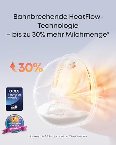 eufy Tragbare Milchpumpe mit Wärmefunktion S1, Branchenführende HeatFlow-Technologie, App-gesteuertes OptiRhythm, Klinische Saugkraft, Auslaufsicher, Freihändig, Schlank & Leise, Diskret im BH thumbnail 2
