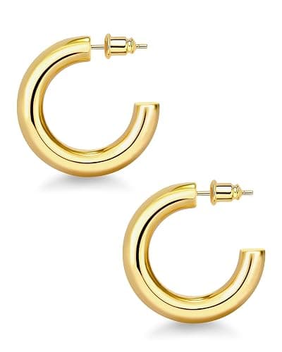 wowshow Gold Hoop Earrings, 14K Gold Plated Chunky Small Hoop Earrings for Women Lightweight Jewelry Gifts 14/20/30/35/45MM - Image 1