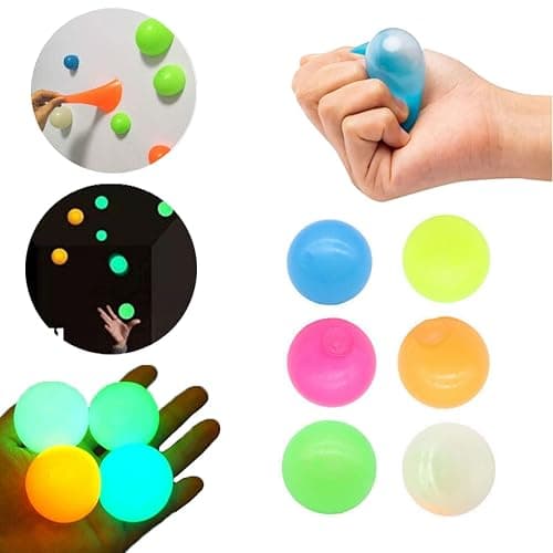 6pcs Dream Glow in The Dark Sticky Balls Returning Bounce Back Stick to Ceiling Wall Pressure Stress Relieving Toys Fun Fidget for Teenagers Adults Safe Tear- Decompression thumbnail 3