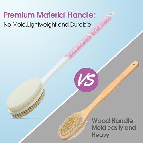 Backski Body Scrubber Anti Slip for Shower,Shower Brush Long Handle with Stiff and Soft Bristles,Body Wash Exfoliating Back Scrubber for Bath or Dry Brushing Body Brush(Pink) thumbnail 4