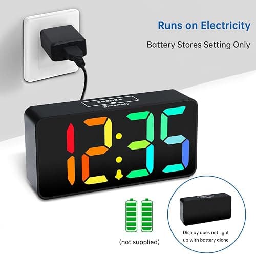 DreamSky Small Digital Alarm Clocks for Bedrooms - RGB Electric Alarm Clock for Kids Bedside Nightstand, Desk Clock with Large Numbers, Dimmer, Adjustable Alarm Volume, USB Port, USB-C Adapter Powered thumbnail 3