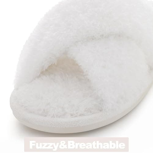 Evshine Women's Fuzzy Slippers Cross Band Memory Foam House Slippers Open Toe thumbnail 5