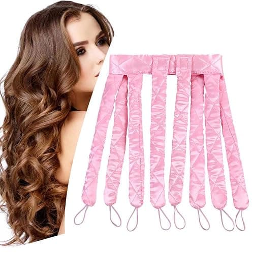 YiQiYi No Heat Hair Curler Headband for Long Hair, Satin Heatless Curling Rod with Adjustable Strap Overnight No Heat Curling Roller for Women and Girls Waves and Curls (Pink) - Image 1
