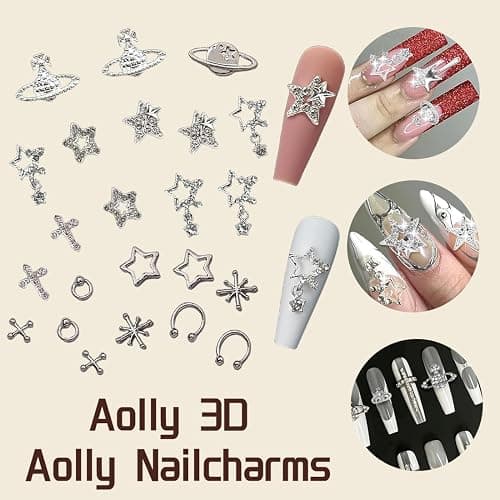 JYNXOR 40 Stück Luxus Zirkon Nagel Charms 3D Legierung Nailart Anhänger Silber Nail Art Metall Schmuck Strasssteine für Schmetterling Herz Schlange Blume Glitzersteine Zubehör thumbnail 5