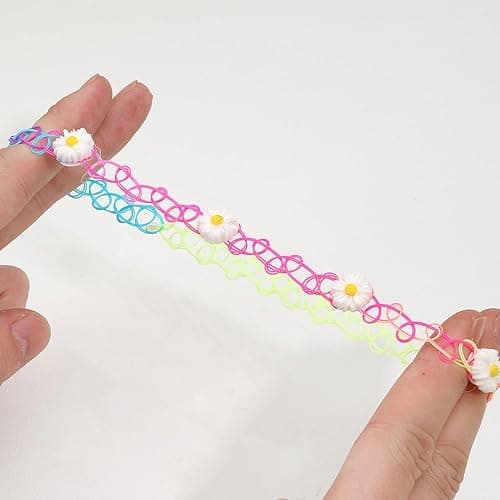BodyJ4You 12PC Tattoo Choker Necklace for Women - 90s Choker Necklaces Y2K Fashion Trendy Vintage - Emo Black Choker Rainbow Pink White Purple Neon Green Blue Daisy Flower thumbnail 8