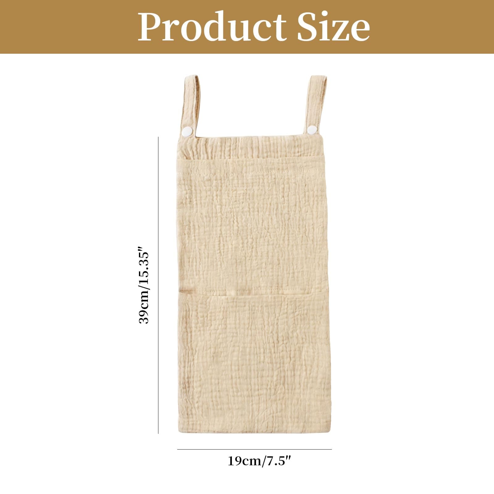 1-Pack Baby Crib Organizer, Hanging Storage Bag, Diaper Caddy, Attach to Crib Side for Diapers, Toys, Clothing, Khaki Color thumbnail 2