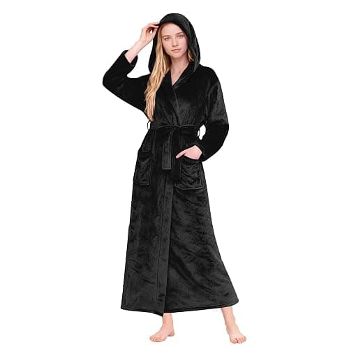 HEARTNICE Womens Long Hooded Robe, Soft Warm Fleece Bathrobes Full Length Plush House Coat - Image 1