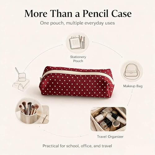 JENNYEAH Cute Polka Dot Pencil Case Aesthetic Pencils Pouch, Beige 1Pcs | Y2K Pencil Case Polka Dot, Slim Soft Pencil Pouch for Stationery Supplies & Daily Use. thumbnail 6