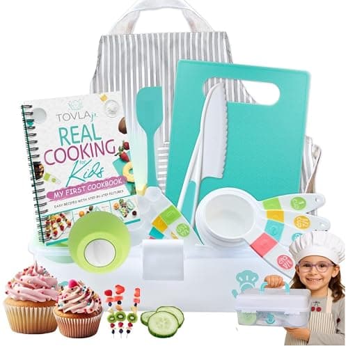 Tovla Jr. Kids Real Cooking Set | Cooking Tools for Kids Ages 5–12 | Montessori-Inspired Beginner Kitchen Kit with Visual Recipe Cookbook & Storage Case | Christmas & Birthday Gift for Boys & Girls - Image 1