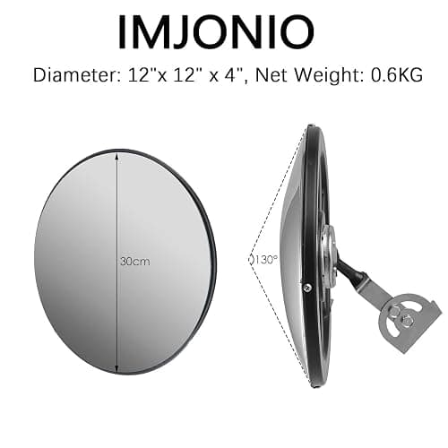 IMJONO 12" Acrylic Convex Mirror – Adjustable Wide Angle View Traffic Mirror for Enhanced Security Coverage in Rooms, Offices, Warehouses, Parking Lots, and Addressing Corner Blind Spot Areas thumbnail 2