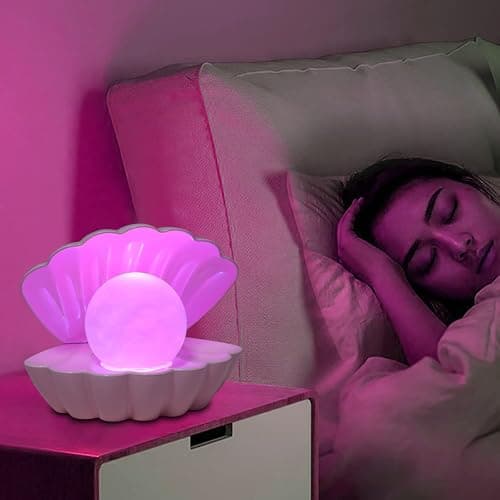 LKUA Shell Pearl Beach Themed Night Light, RGB 8 Colors Changing Mood Shell Pearl Lamps, Bedside LED Clamshell Portable Night Lights for Bar (Pink) thumbnail 2