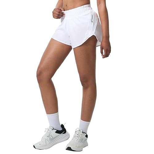 Aurefin Athletic Shorts for Women,Women's Quick Dry Workout Sports Active Running Track Shorts with Elastic and Zip Pockets - Regular Fit - Medium - White thumbnail 4