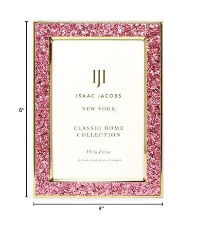 Isaac Jacobs 4x6 Pink Glitter (Vertical & Horizontal) and Gold Metal Picture Frame, with Black Fabric Easel, Wall-Mountable, Made for Tabletop, Counterspace, Shelf and Desk (4x6, Pink Glitter W/Gold) thumbnail 2