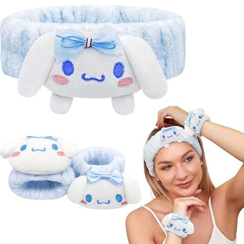 Kawaii Spa Headband and Wristband Set for Face Washing, Cute Soft Skincare Headbands for Women Girls, Fluffy Makeup Headband for Washing Face, Bath, Shower, Beauty - Image 1