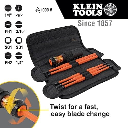 Klein Tools 32288 Insulated Screwdriver, 8-in-1 Screwdriver Set with Interchangeable Blades, 3 Phillips, 3 Slotted and 2 Square Tips thumbnail 3