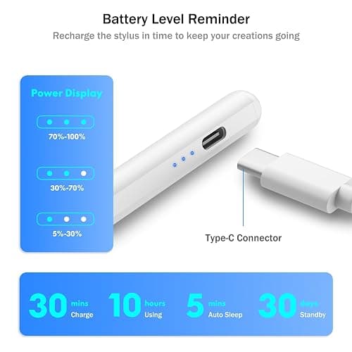 Cisteen Stylus Pen for iPad 2026-2018 with Faster Charge,Tilt Sensor Pencil Compatible with iPad 10/9/8/7/6,11th A16,Air 11/13 M2/M3/M4,Pro 11/13 M4/M5,Pro 12.9",Air 5/4/3,Mini 7/6/5 thumbnail 4