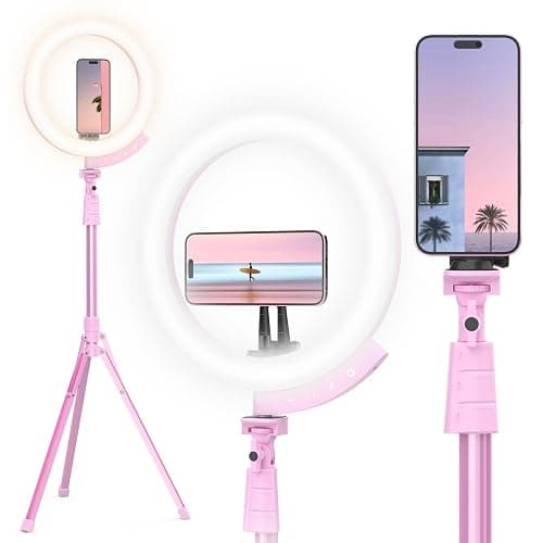 UBeesize Upgraded 12'' Ring Light with 62'' Tripod Stand and Magnetic Phone Holder,LED Selfie RingLight for iPhone with Remote,Circle Light for Tiktok/YouTube/Photography/Makeup/Live Stream Pink - Image 1