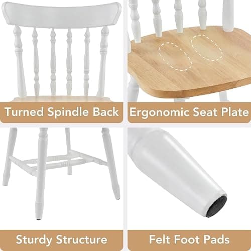 chairus White Windsor Dining Chairs Set of 2, Farmhouse Wooden Dining Room Chairs with Spindle Back & Turned Legs, Rustic Vintage Colonial Side Kitchen Chairs thumbnail 3