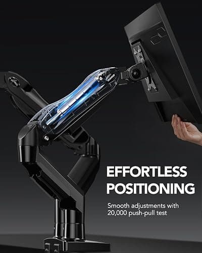 HUANUO Dual Monitor Stand, Fully Adjustable Gaming Monitor Desk Mount for 13–32″ Computer Screens, Full Motion VESA 75x75/100x100 with C-Clamp & Grommet Base, Each Arm Holds 4.4 to 19.8 lbs thumbnail 5