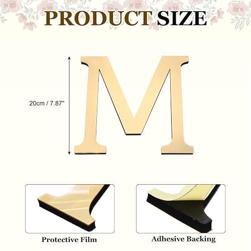 PATIKIL 7.87 Inch 3D Acrylic Alphabet Mirror Wall Stickers Letter m Self-Adhesive Home Decor Letter Sign Art Sticker Decal for DIY Home Decoration Light Gold thumbnail 3