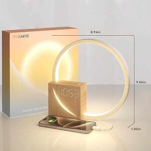 Vivilumens Sunrise Alarm Clock for Heavy Sleepers Adults, Wake-up Light, Sleep Aid 10 White Noise Sound Machines with 30/60/90 Timer, 3 Level Dimmable Touch Table Lamp with Snooze USB Charger Port thumbnail 9